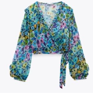 Zara Vibrant Blue and Purple Floral Blouse